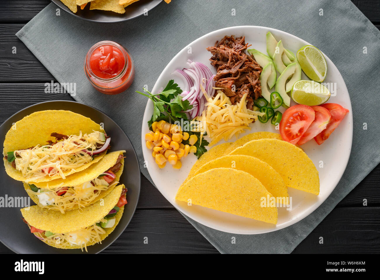 Taco shell and ingredients Stock Photo Alamy