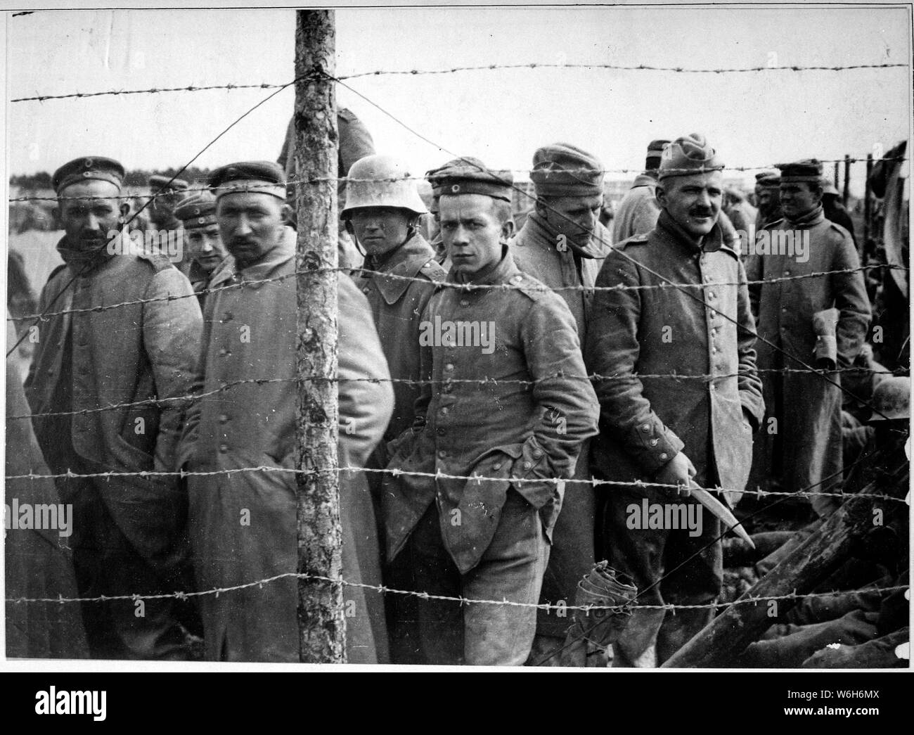German prisoners in a French prison camp. French Pictorial Service
