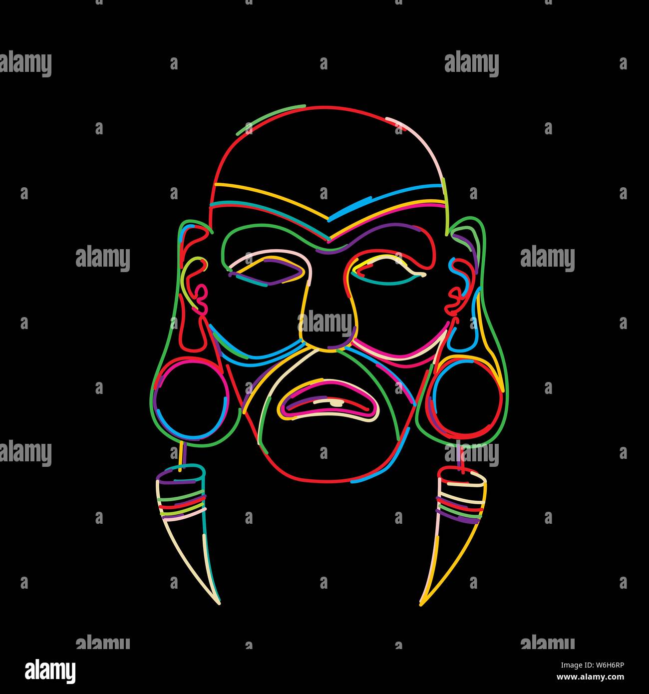 Stylized tribal mask in colors, vector Stock Vector
