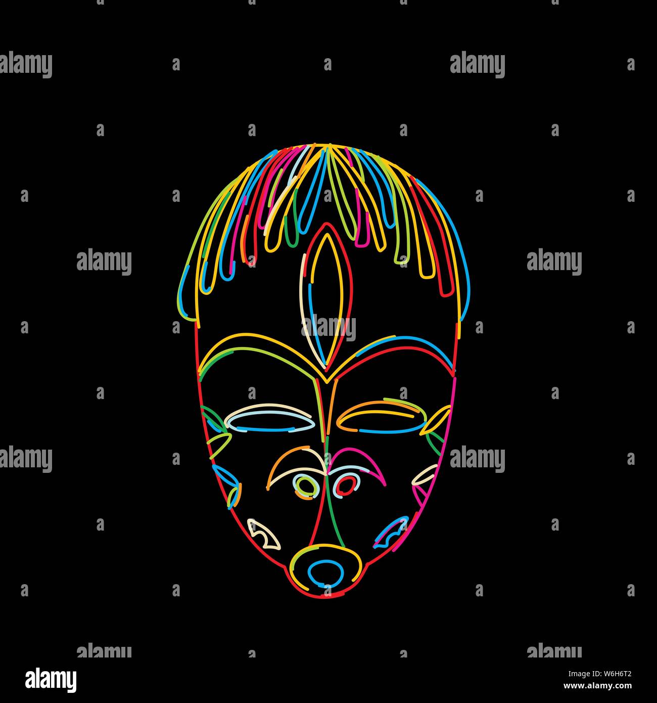 Stylized tribal mask in colors, vector Stock Vector