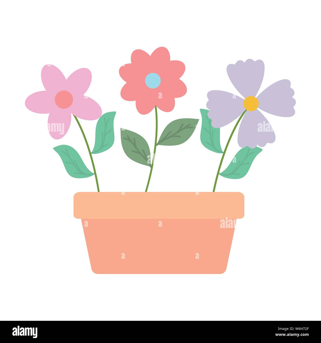 flowers and leafs garden in square ceramic pot decoration vector ...