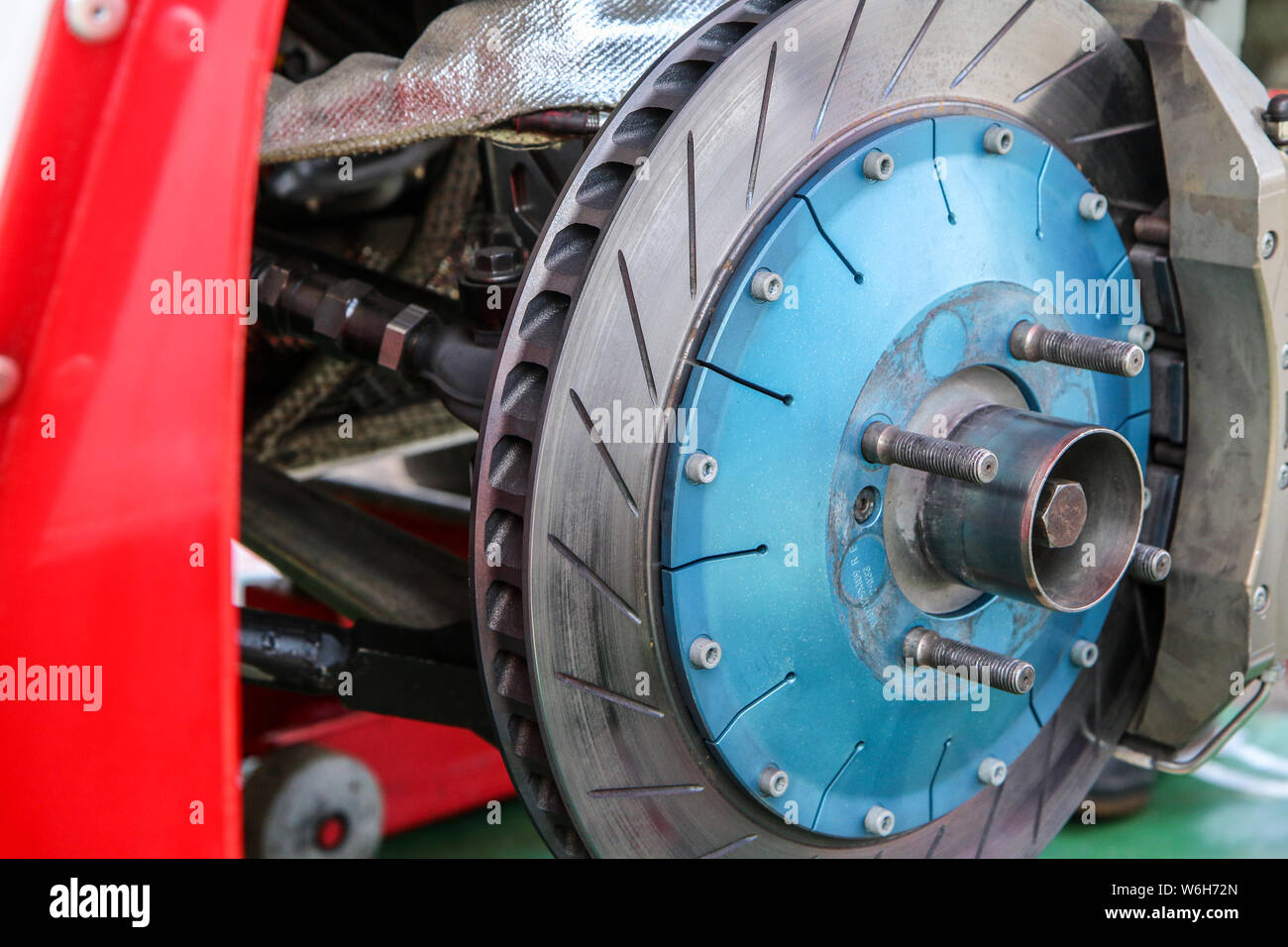 A detail of the sports car brakes. It is a historic rallye car from the