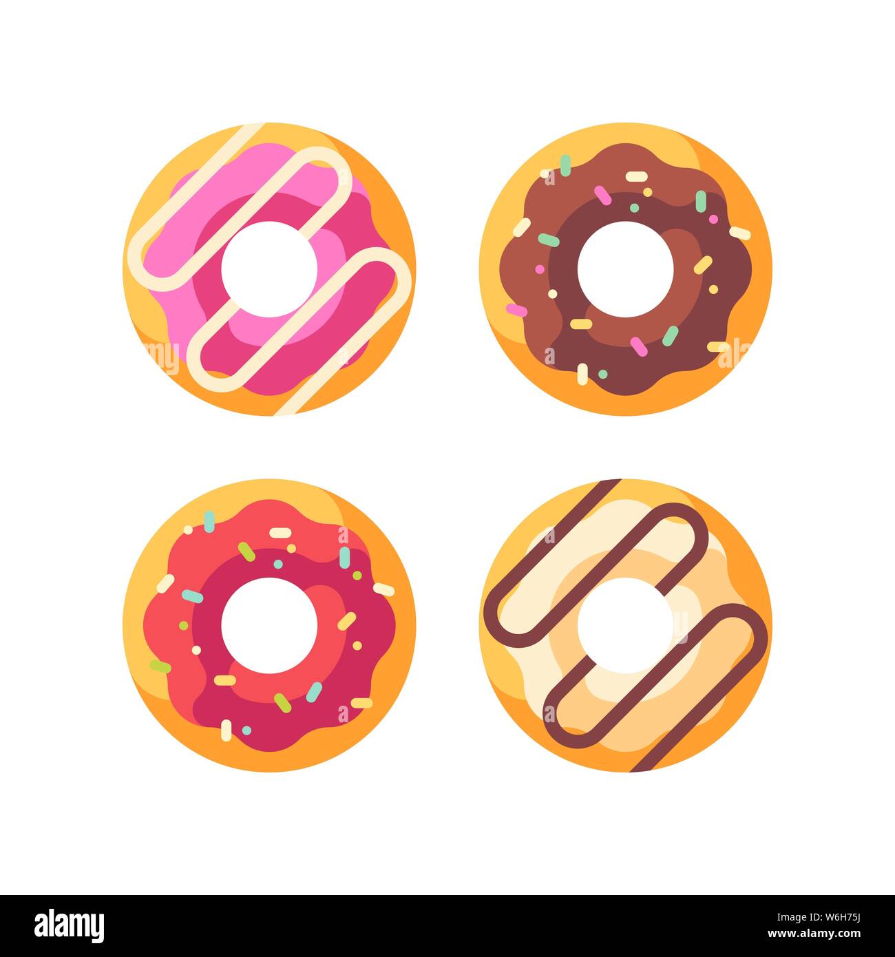 Set of colorful glazed donuts. Dessert flat icons Stock Vector Image ...