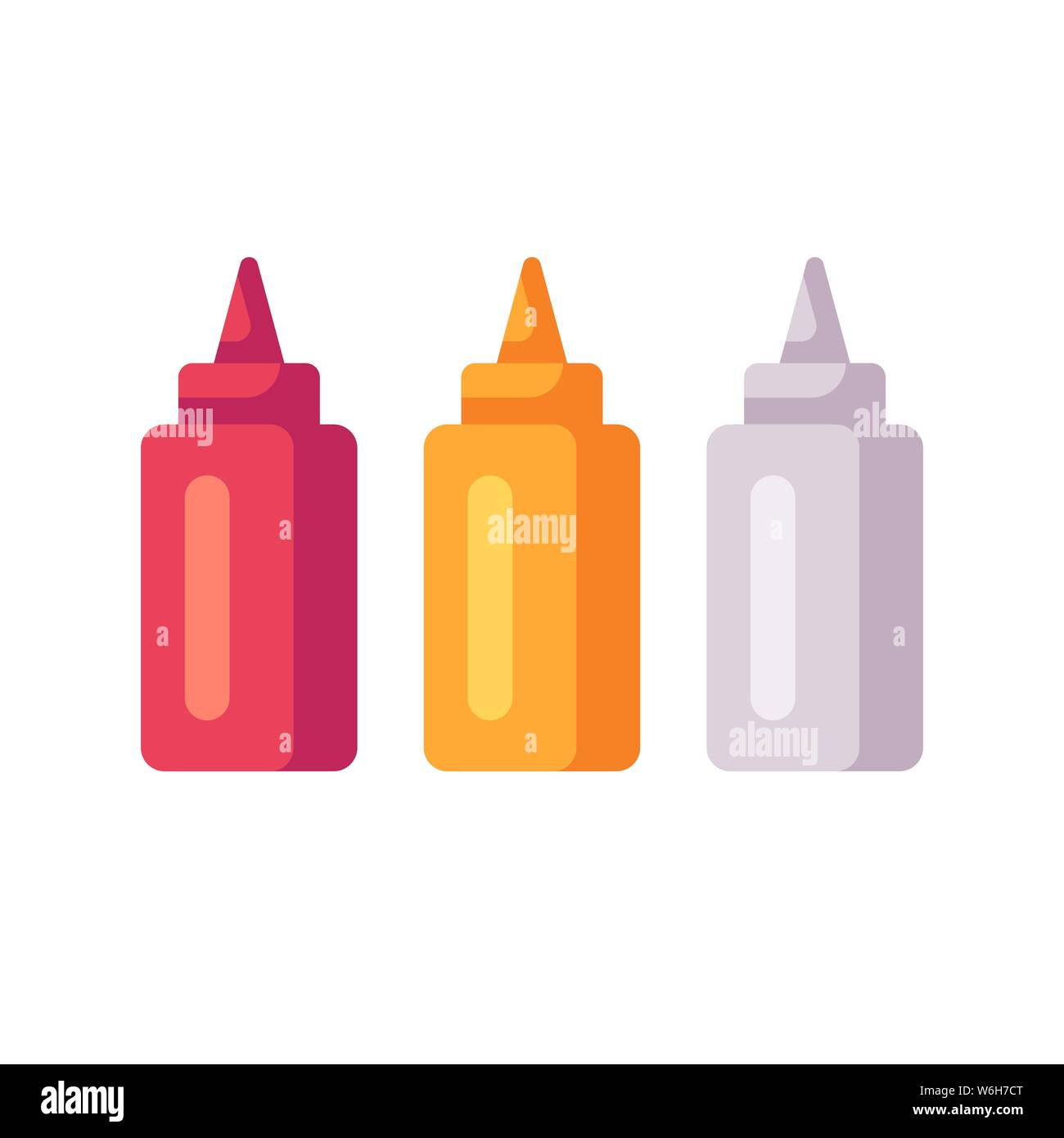 Ketchup, mustard and mayonnaise bottles. Sauce tubes flat icons Stock