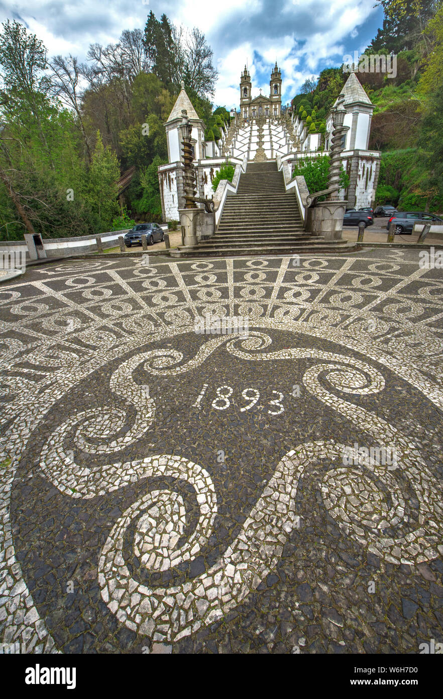 Famous stairs of Bom Jesus cathedral. Tenoes, Braga, Portugal Stock