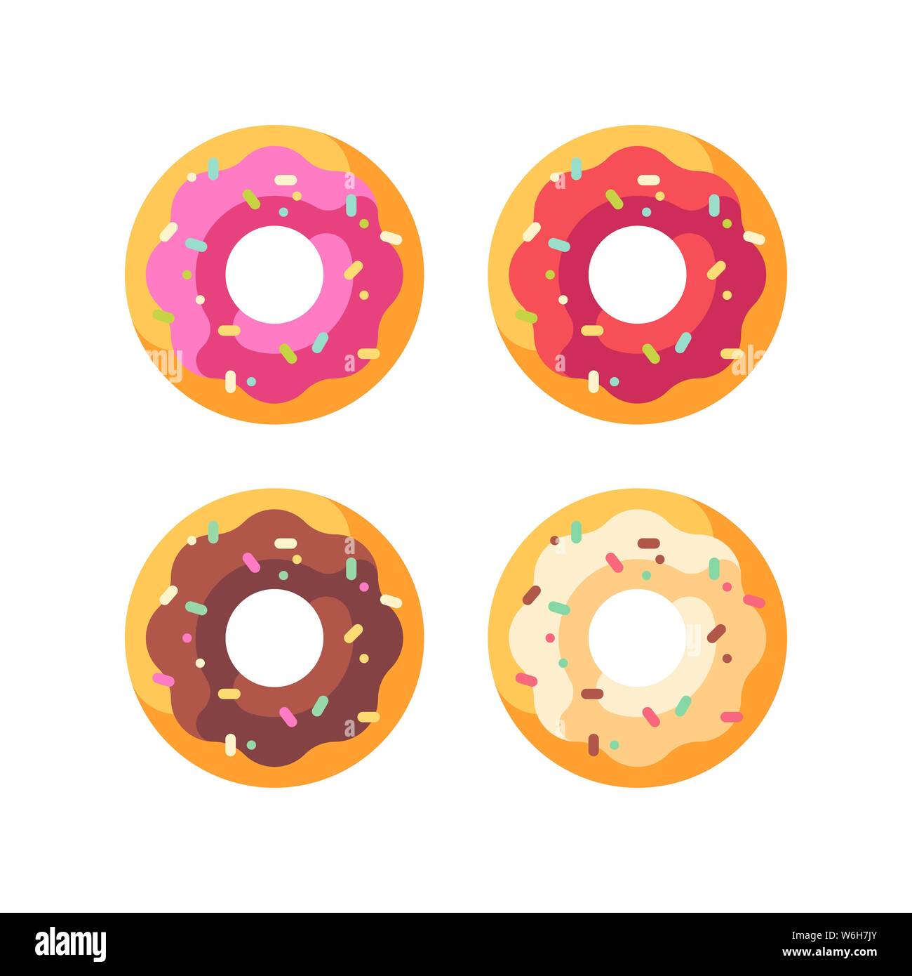 Set of colorful glazed donuts. Dessert flat icons Stock Vector Image ...