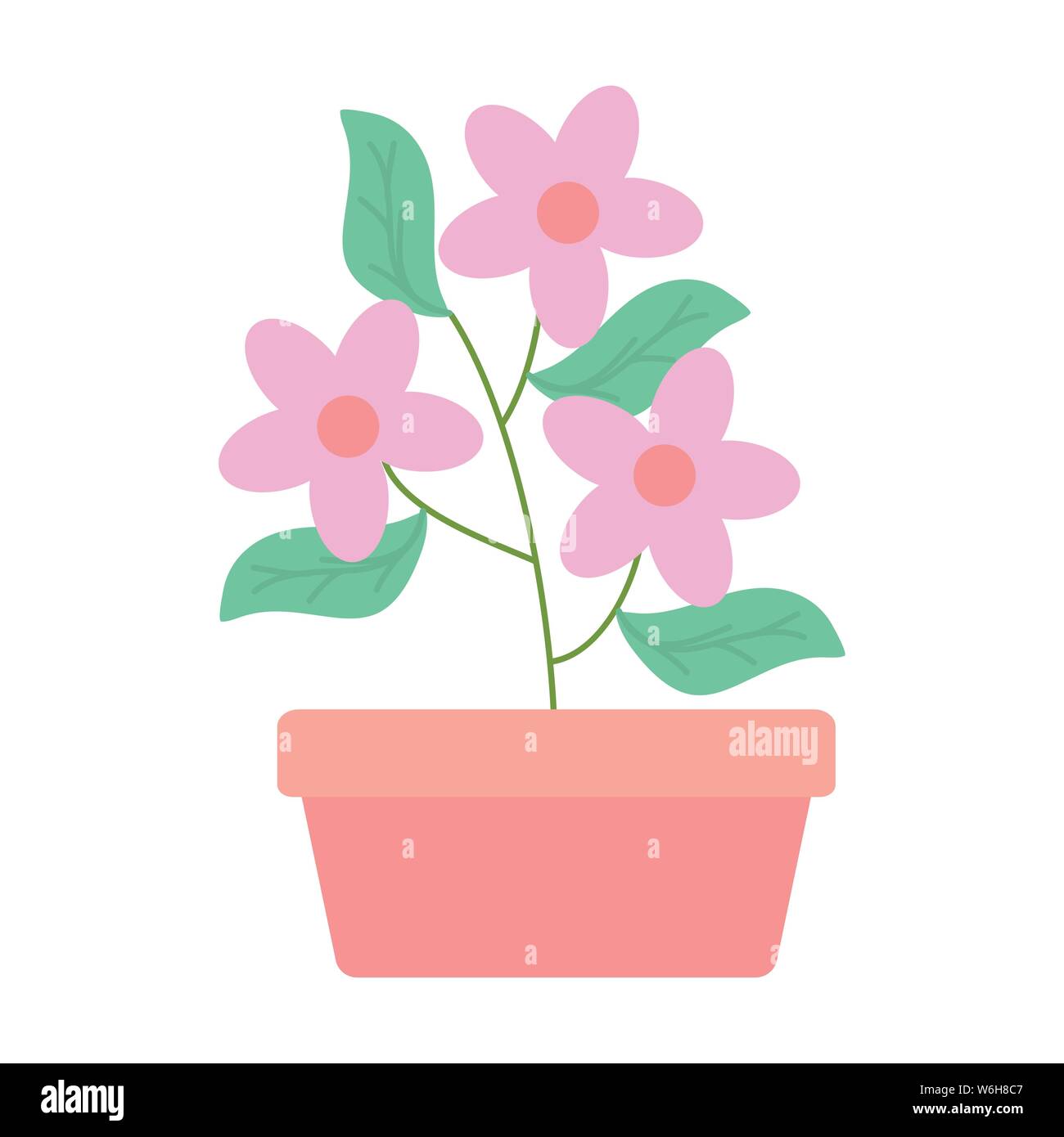 flowers and leafs garden in square ceramic pot decoration vector ...
