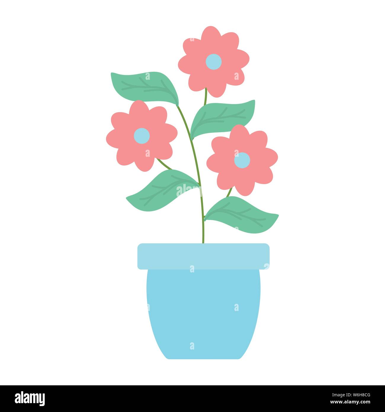 flowers garden and leafs in ceramic pot decoration vector illustration ...