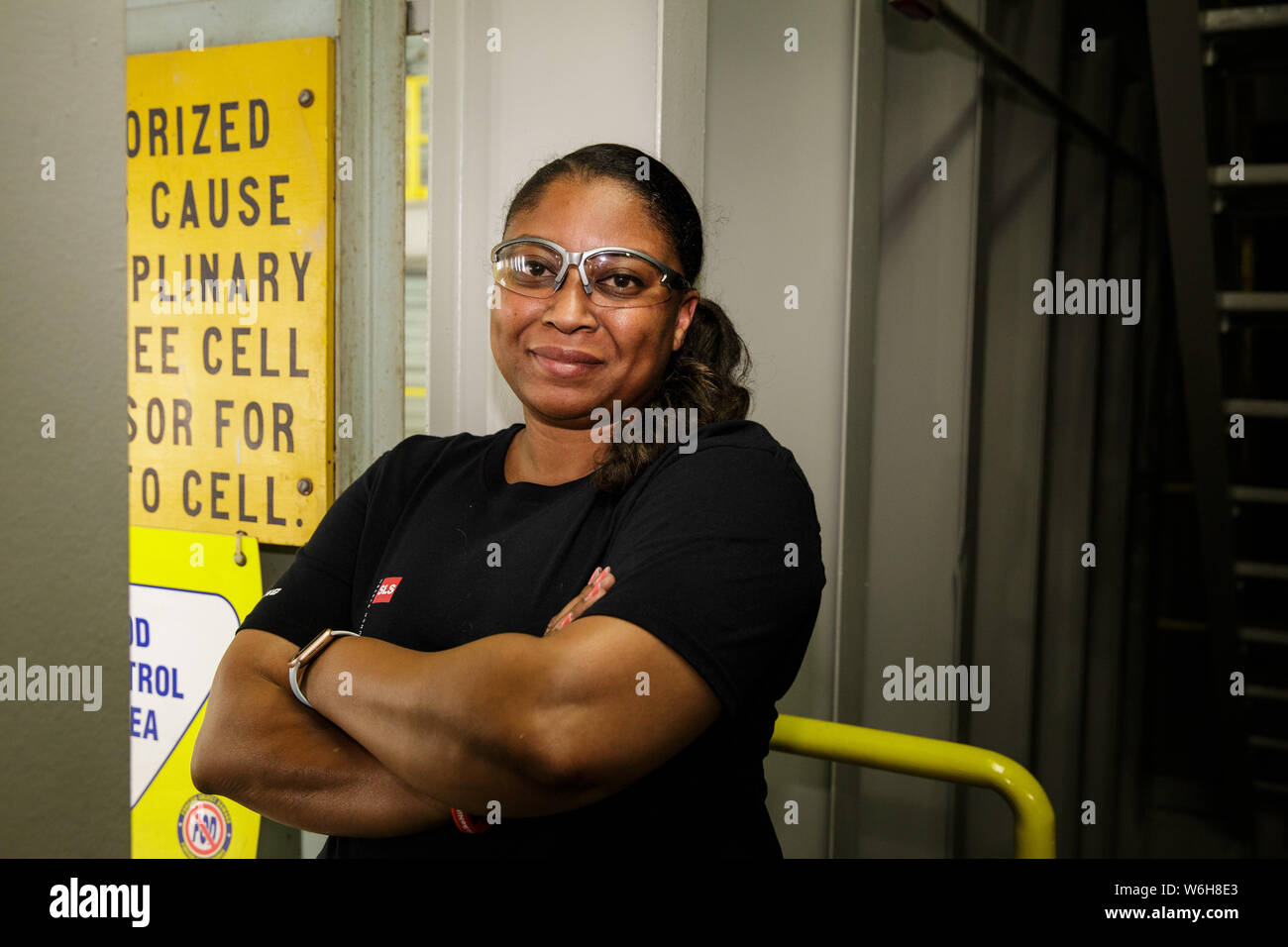 NASA Space Launch System engineer Candis Hills poses for a portrait at the Michoud Assembly Facility June 28, 2019 in New Orleans, Louisiana. Stock Photo