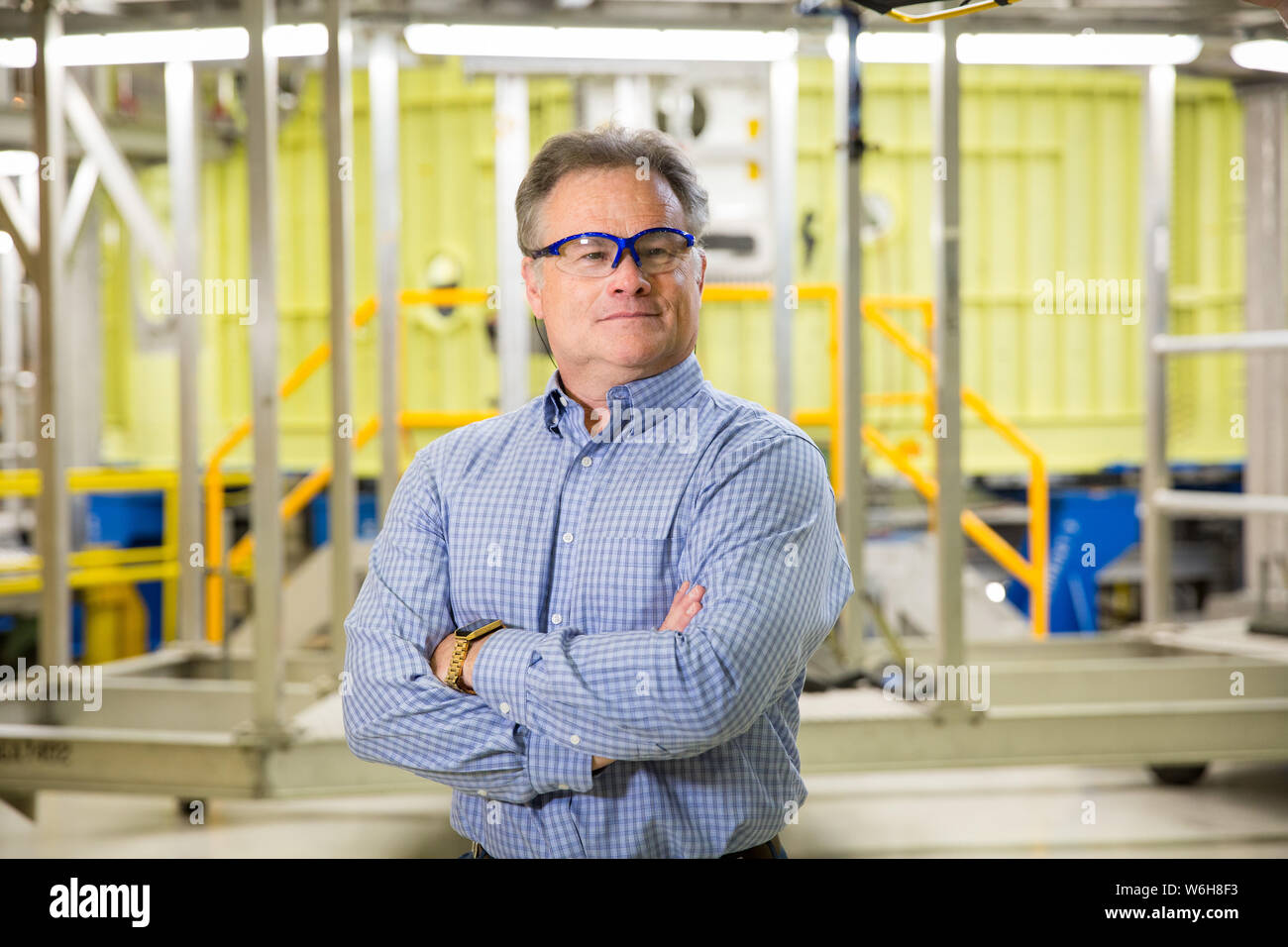 NASA Space Launch System engineer Kenneth Dunn poses for a portrait at the Michoud Assembly Facility June 28, 2019 in New Orleans, Louisiana. Stock Photo