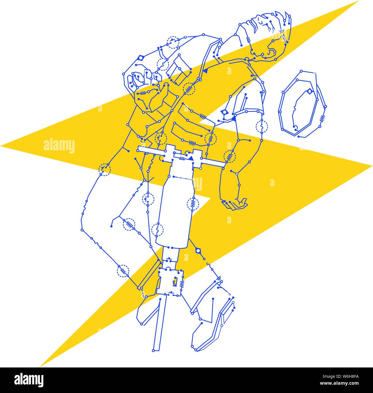 Man being electrified by undergrund electrical cable with a shock wavee z running through him. Stock Vector