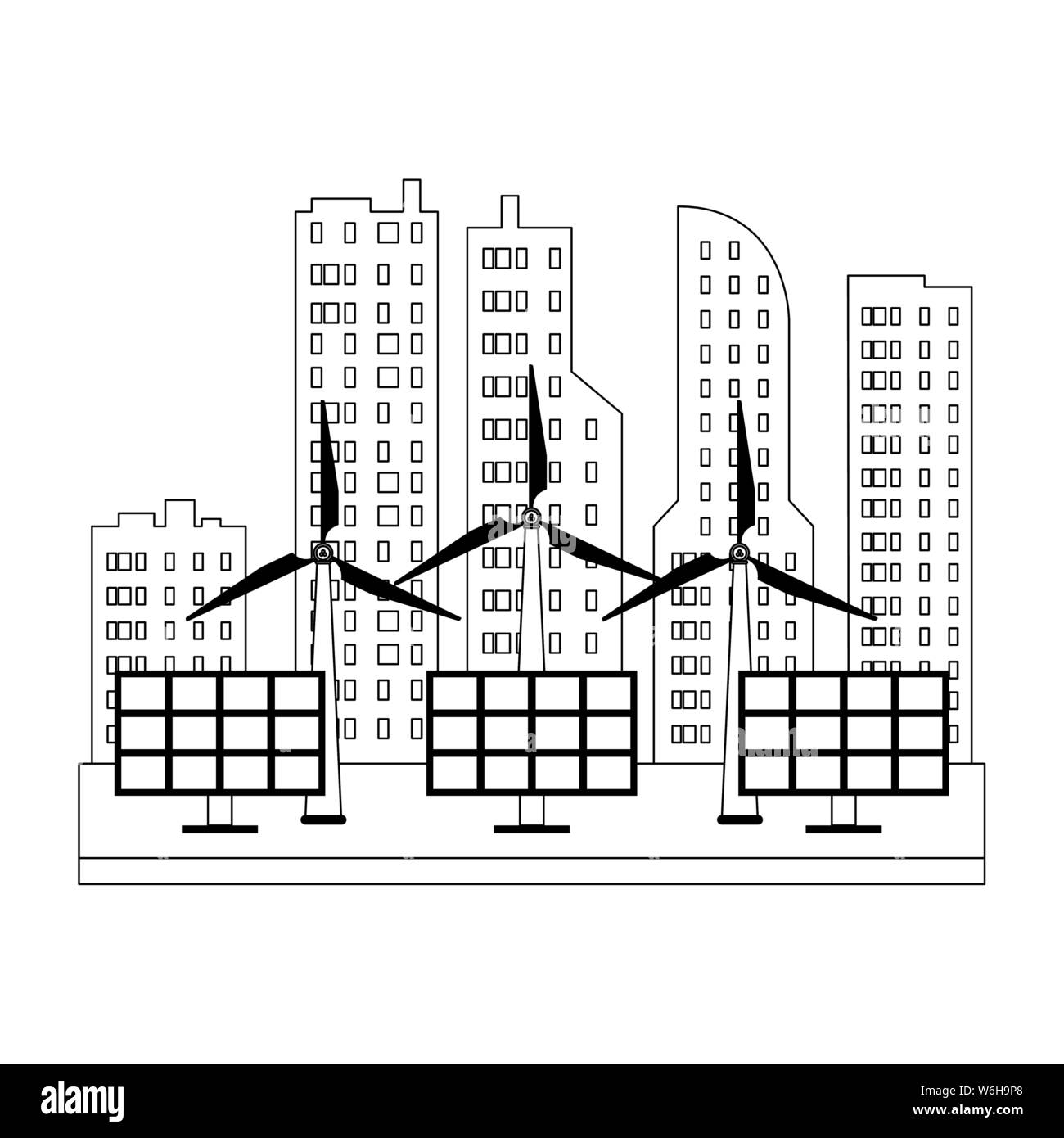 ecology nature environment save cartoon in black and white Stock Vector ...