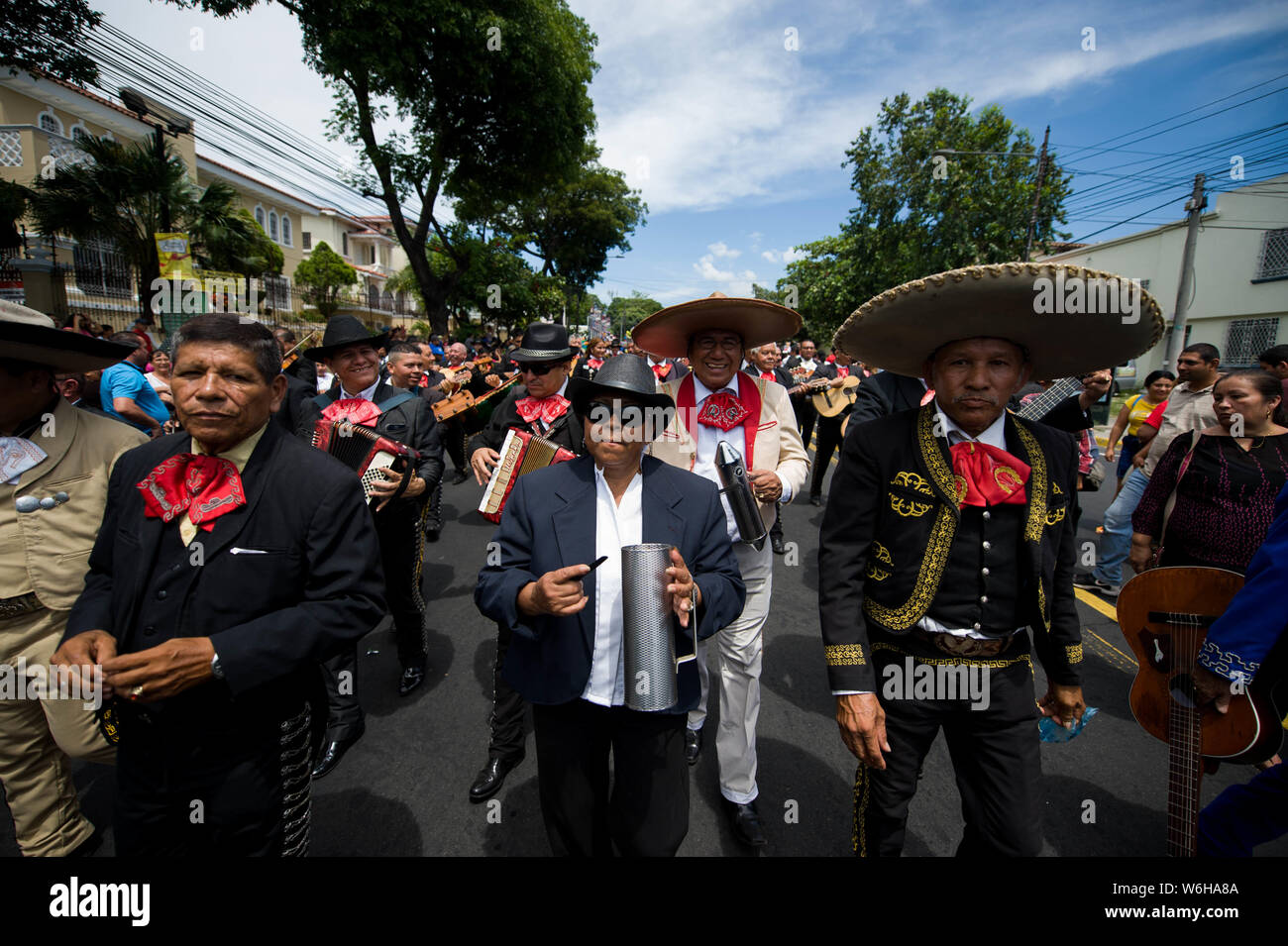 San Salvador, El Salvador. 2nd Aug, 2019. Mariachis take part in the Mail Parade in San Salvador Credit: Camilo Freedman/ZUMA Wire/Alamy Live News Stock Photo