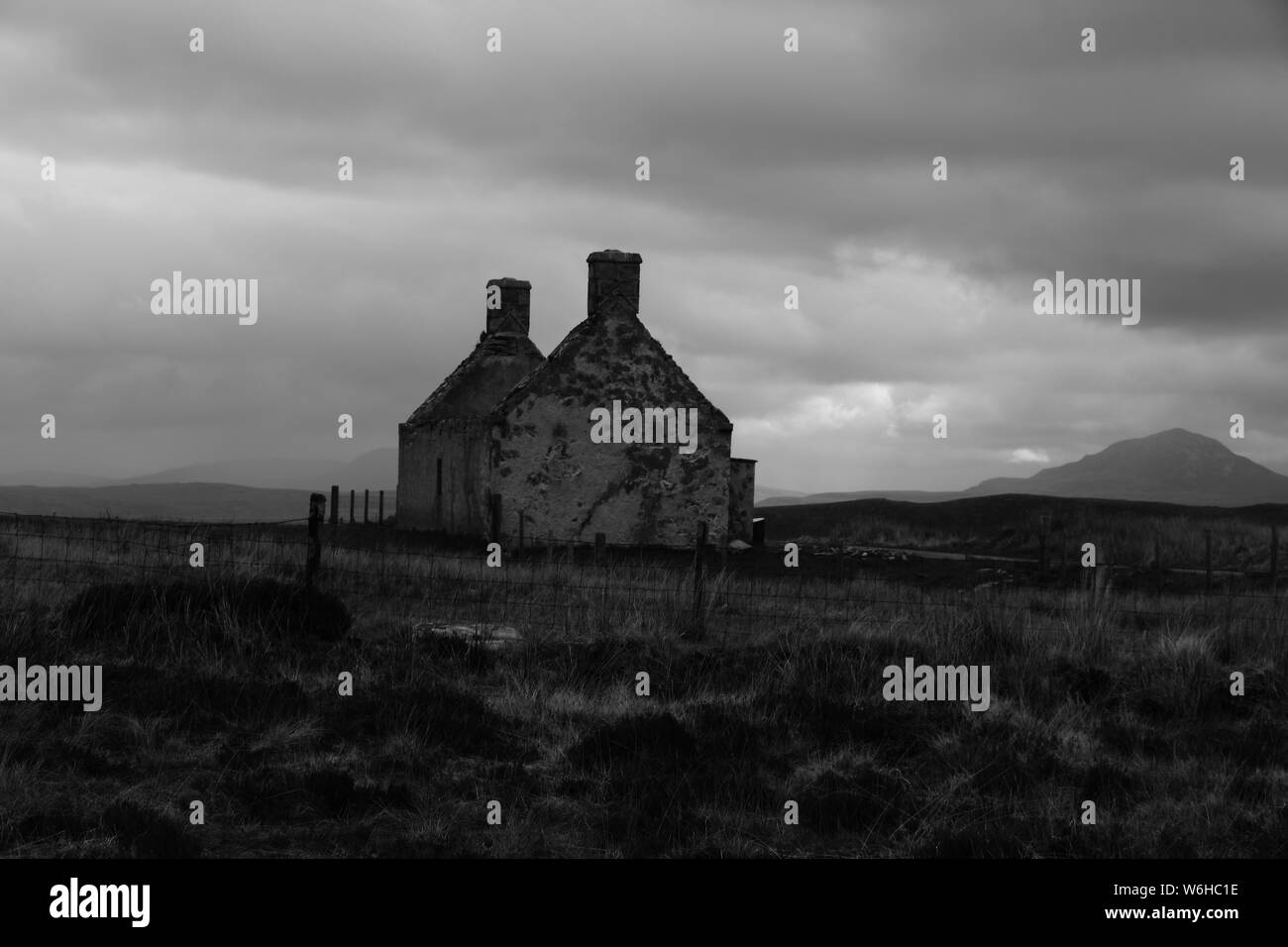Far North Coast of Scotland in Black and white. Stock Photo