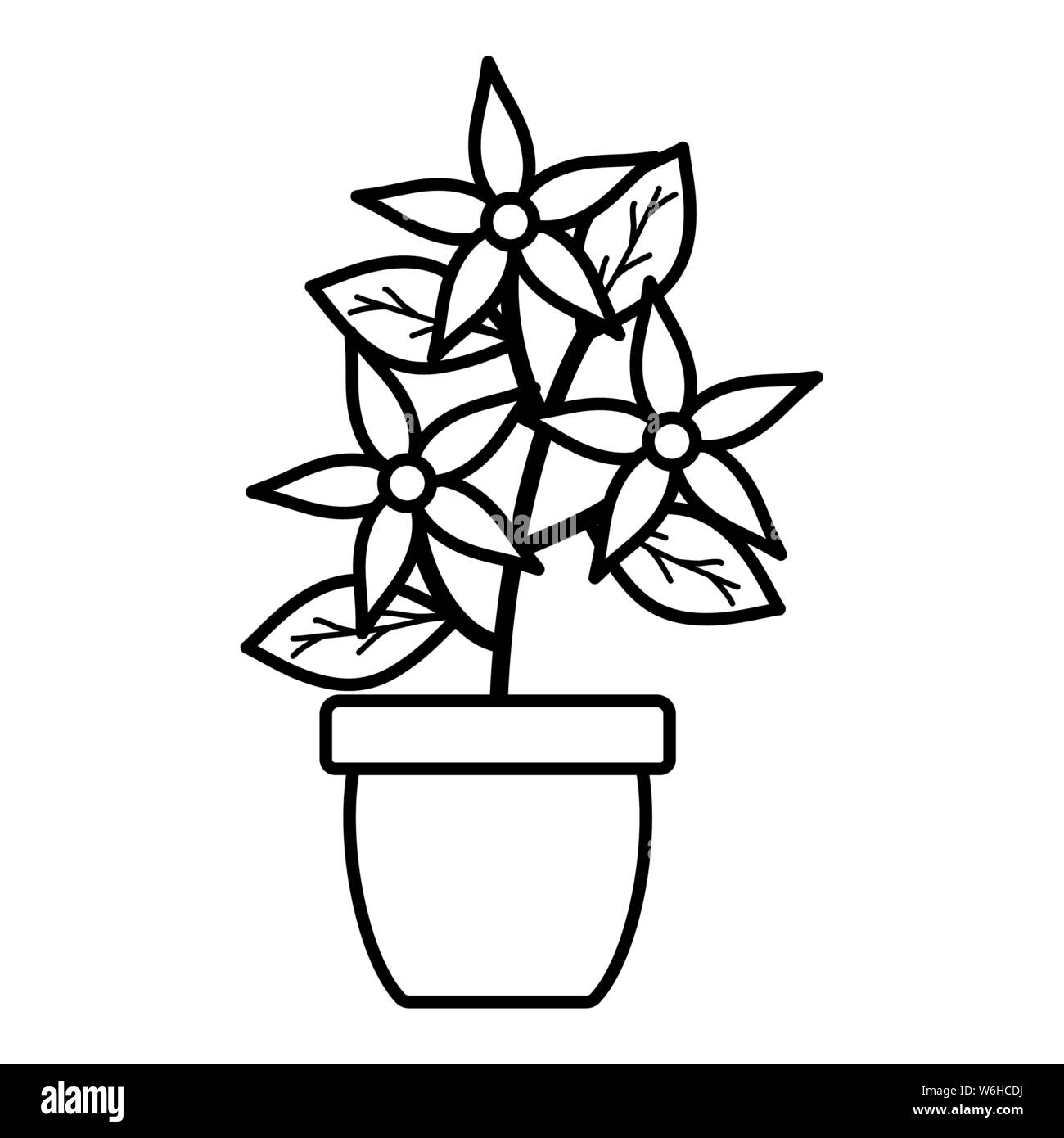 flowers garden and leafs in ceramic pot decoration vector illustration ...