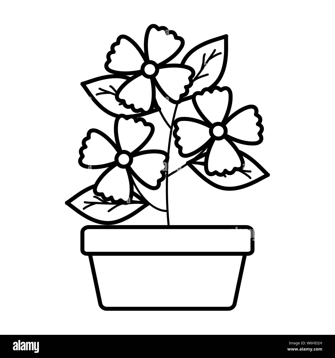 flowers and leafs garden in square ceramic pot decoration vector ...