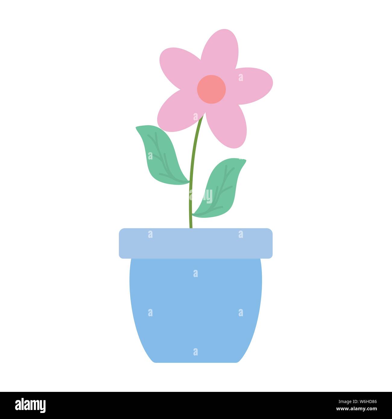 cute flower and leafs plant in ceramic pot vector illustration design ...