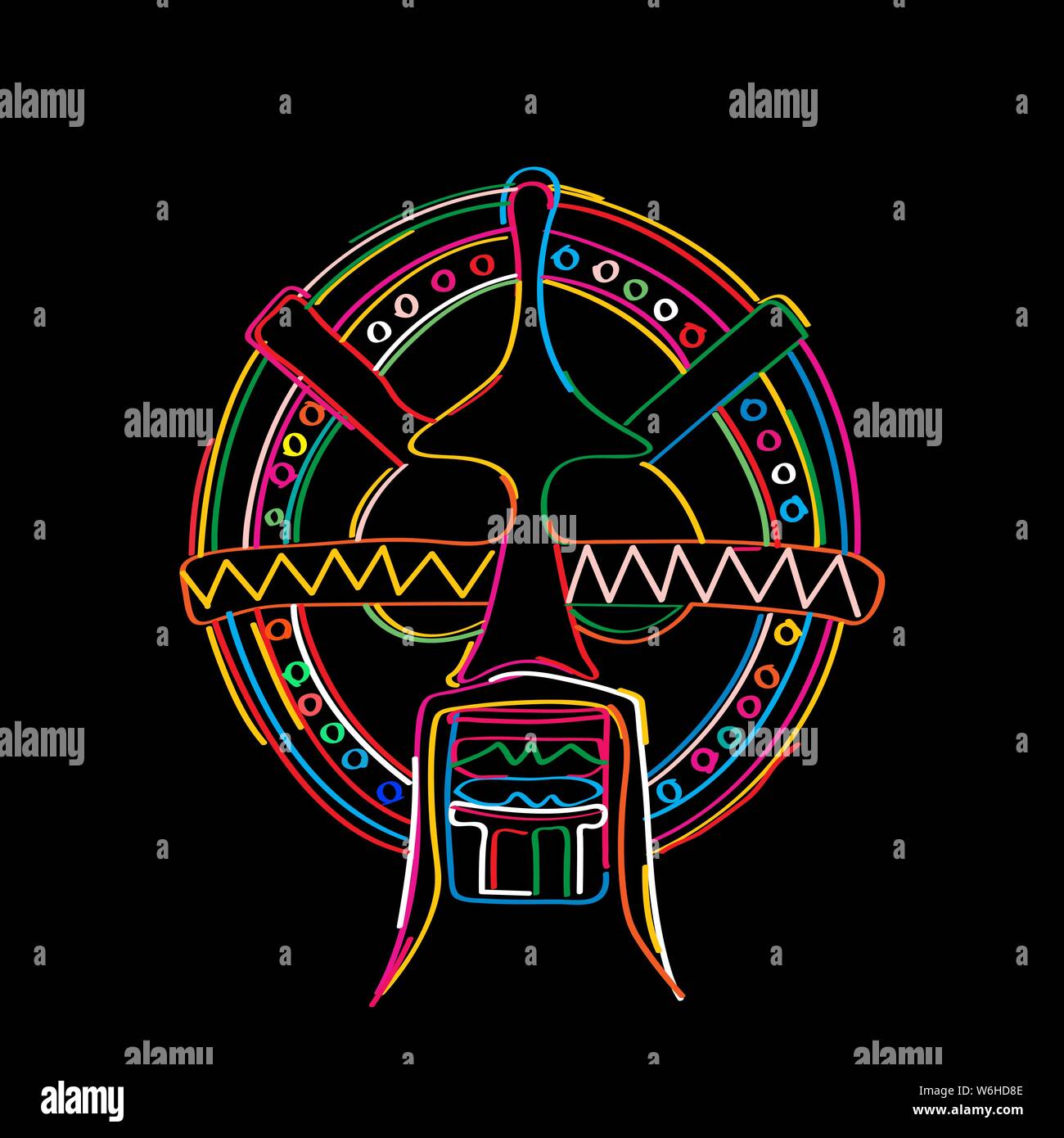 Stylized tribal mask in colors, vector Stock Vector