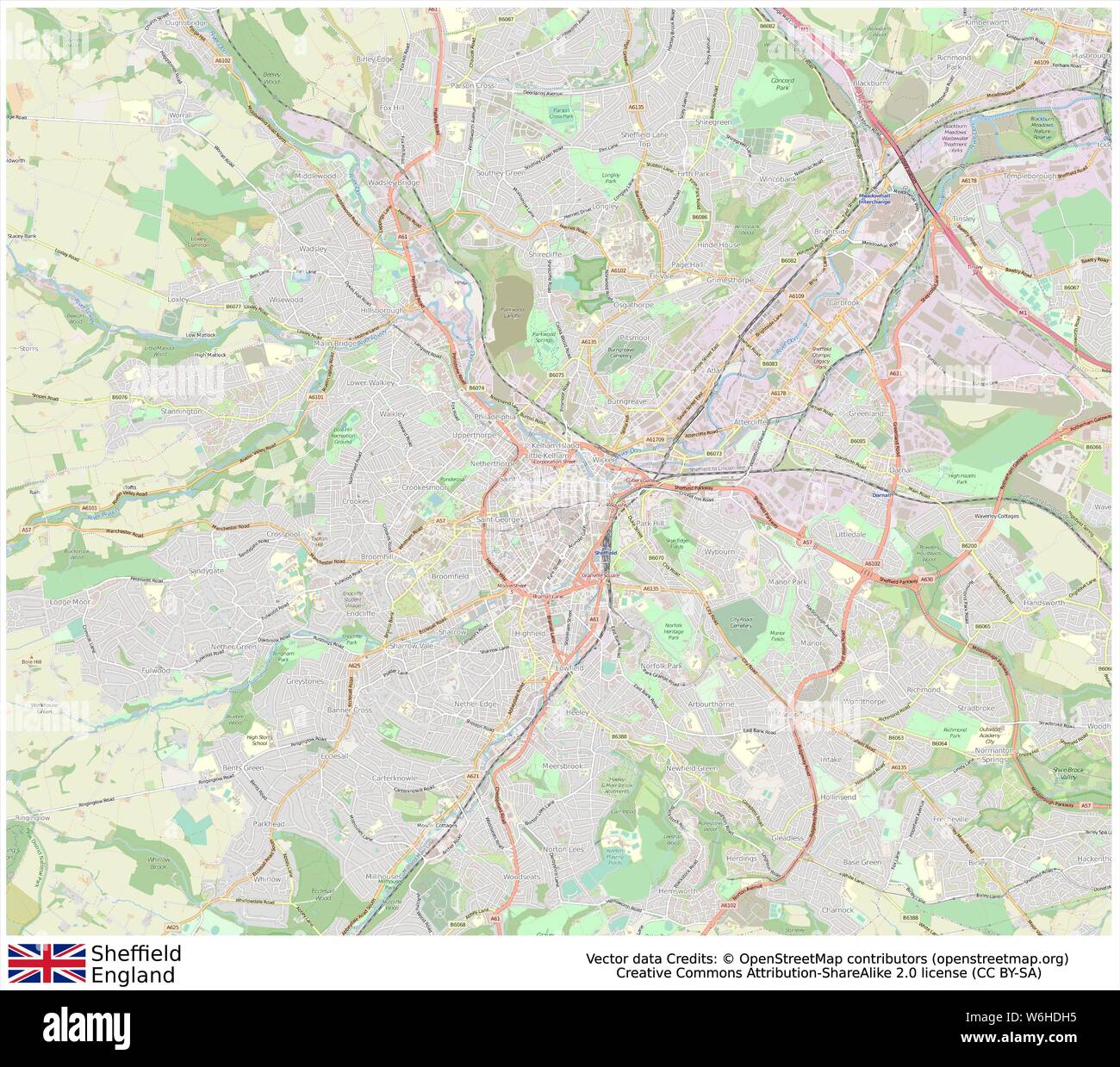 Sheffield Map High Resolution Stock Photography And Images Alamy   Sheffieldenglandunited Kingdom W6HDH5 