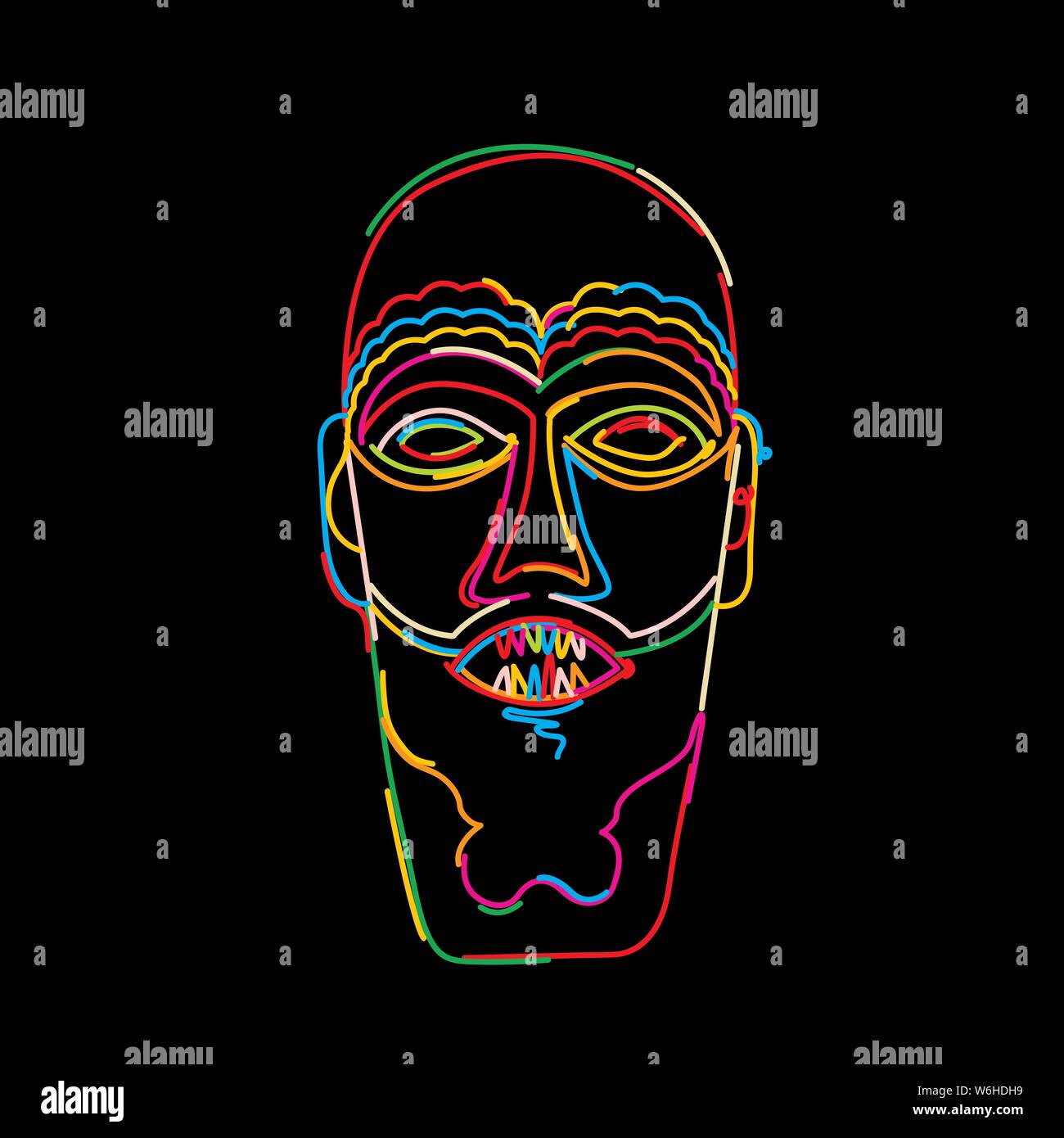 Stylized tribal mask in colors, vector Stock Vector