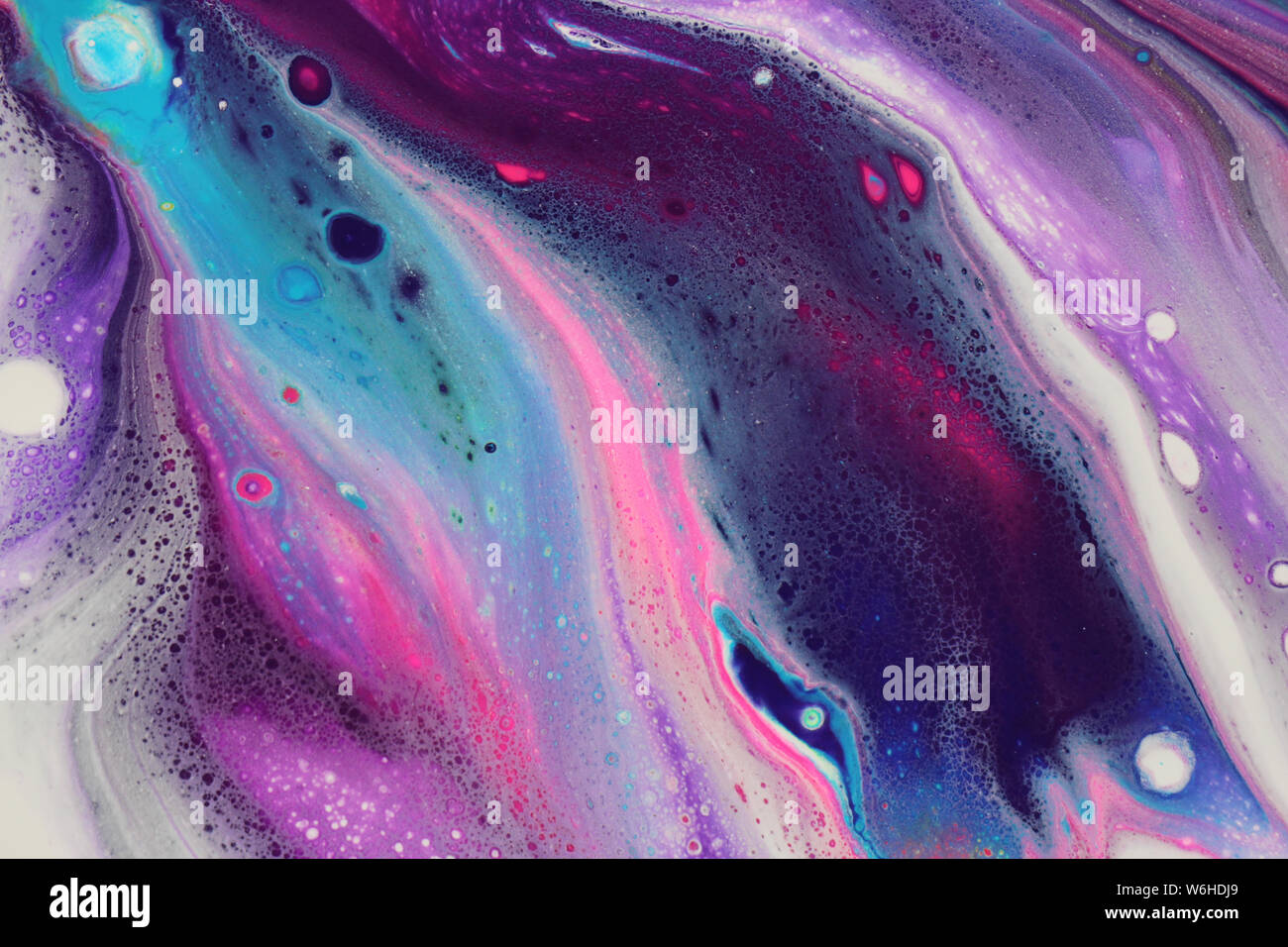 Cool colors abstract acrylic painting with downward sloping movement for backgrounds. Stock Photo