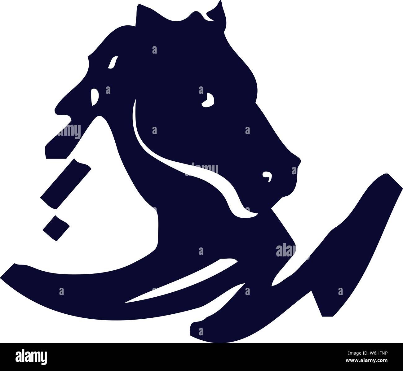 A rearing dark wild horse with strong eyes & hooves raised & a flairing nostril. Stock Vector