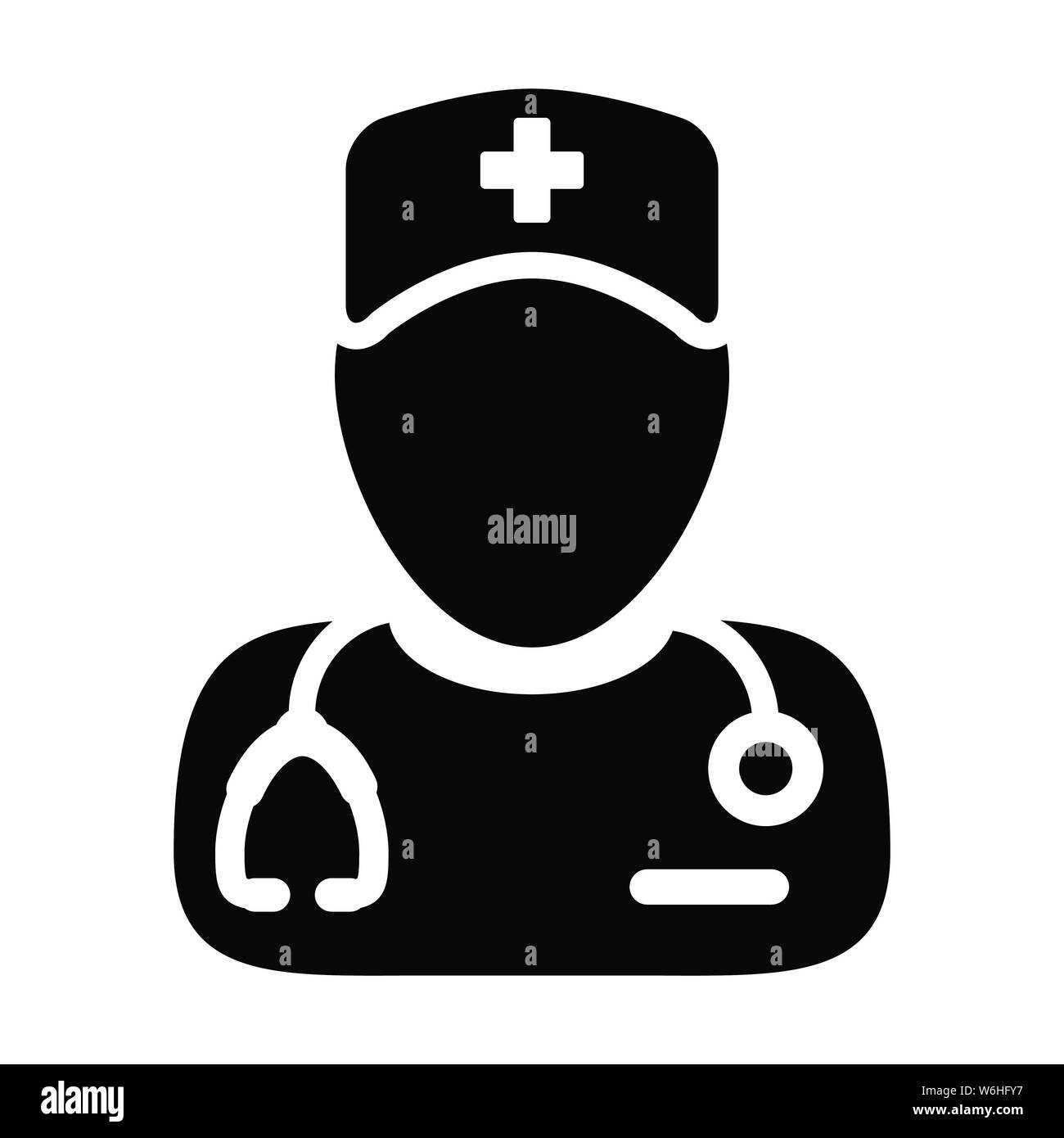 Hospital icon vector male person profile avatar with a stethoscope for medical doctor consultation in Glyph Pictogram illustration Stock Vector