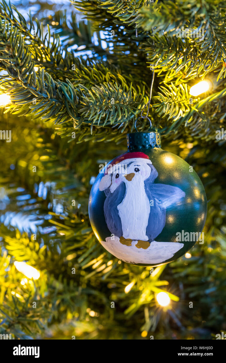Christmas tree decoration and lights; Surrey, British Columbia, Canada Stock Photo