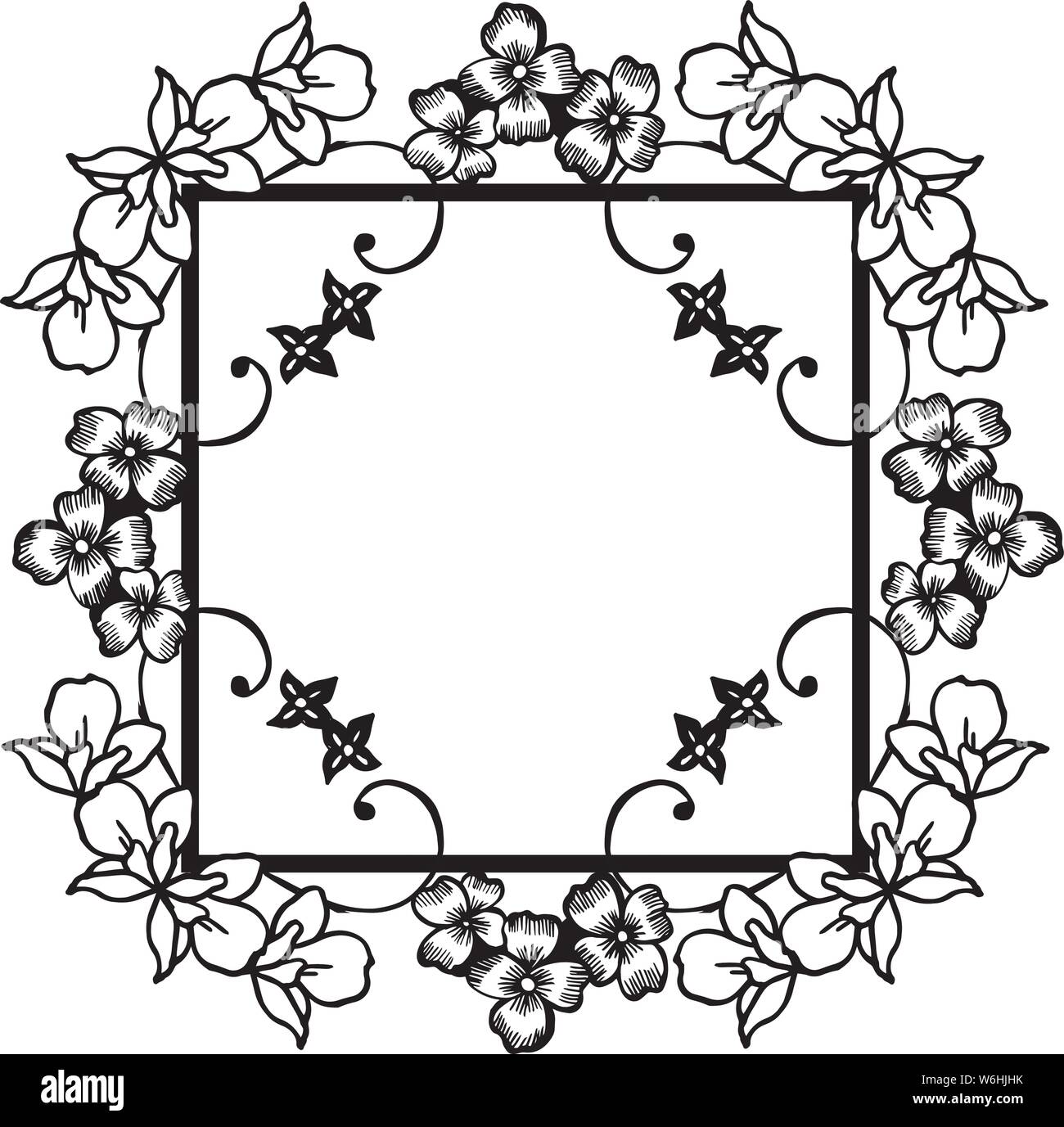 Simple flower frame on a white background, design for greeting card