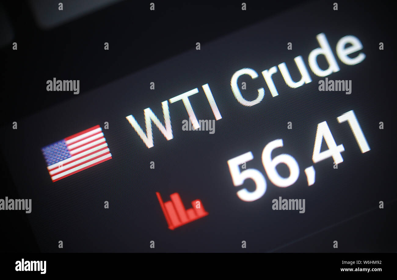 WTI Crude oil stock exchange indicator on computer screen Stock Photo