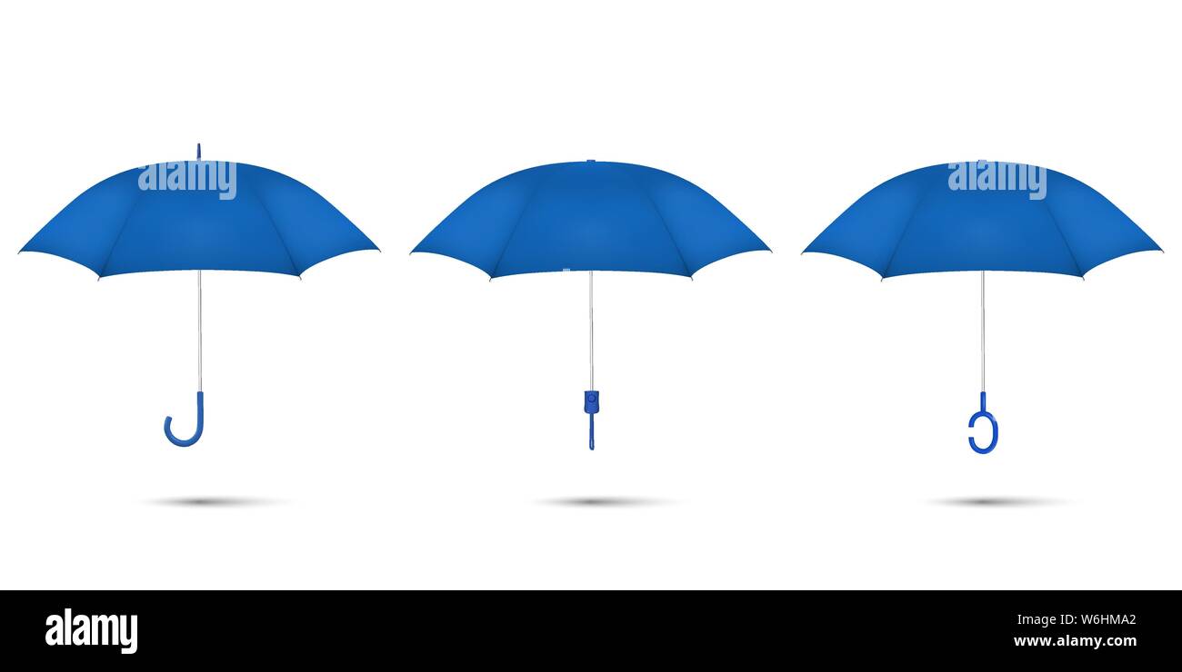 Vector 3d Realistic Render Blue Blank Umbrella Icon Set Closeup ...