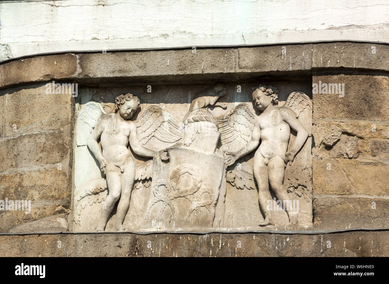 The pedestal under the Equestrian statue of Gattamelata in Padua. Italy Stock Photo
