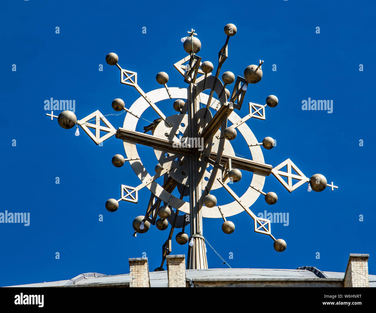 Ethiopian Orthodox cross atop of the Cathedral of Tsion Maryam (Our Lady Mary of Zion); Axum, Tigray Region, Ethiopia Stock Photo