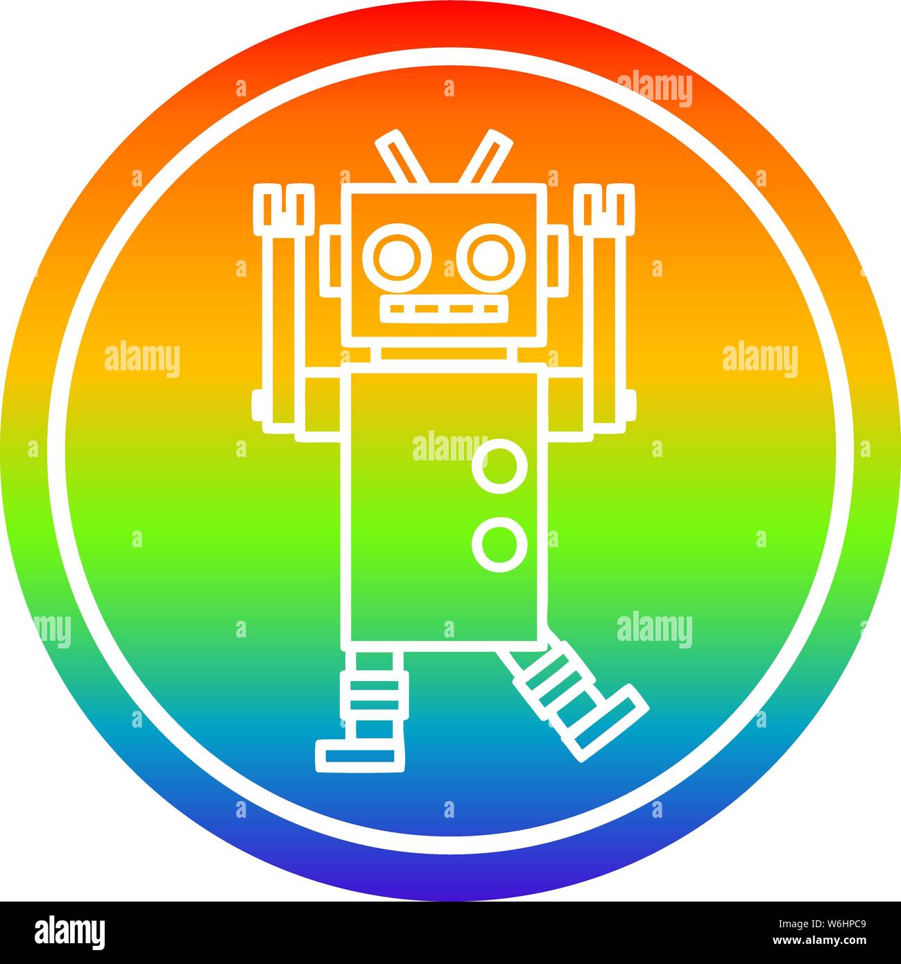 dancing robot circular icon with rainbow gradient finish Stock Vector ...