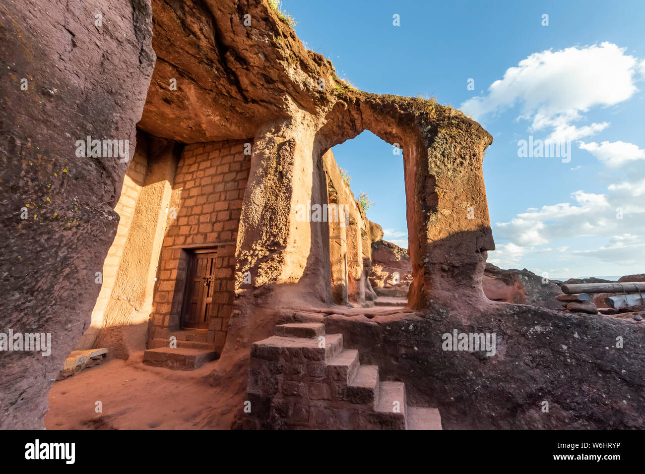 Biete Qeddus Mercoreus (House of Mark the Evangelist) Ethiopian Orthodox rock-cut church in the Southern Group of the Rock-Hewn Churches Stock Photo