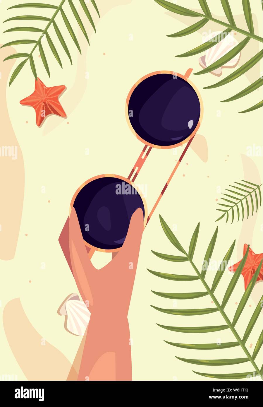hand with sunglasses summer time vacations design vector illustration ...