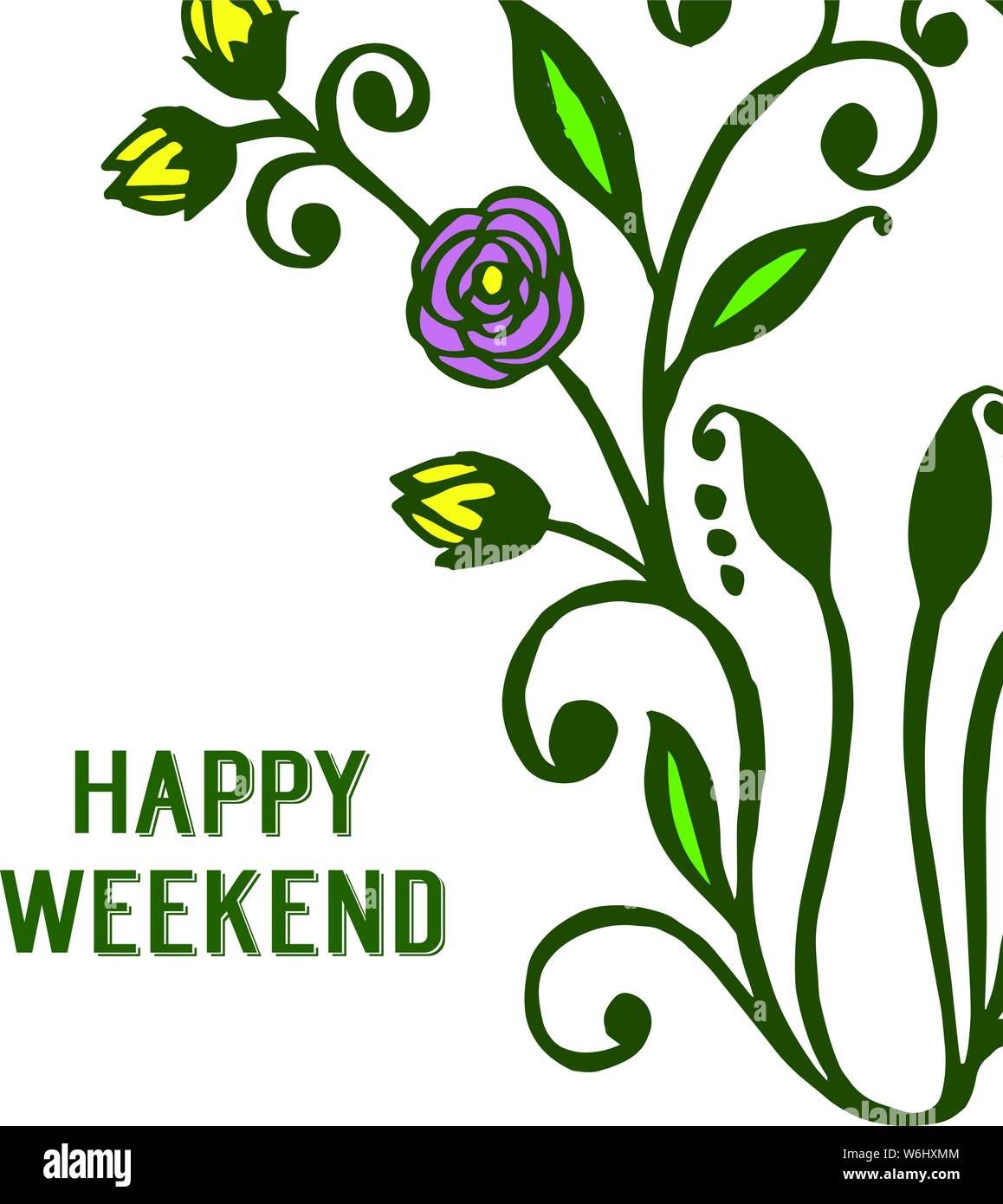 Graphic of colorful flower frame, for card happy weekend. Vector ...