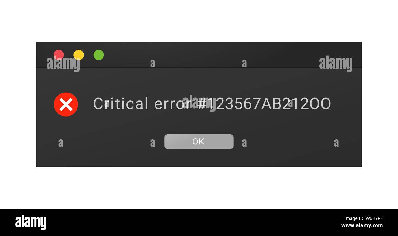 Dark theme of an error message window in a night mode Stock Vector