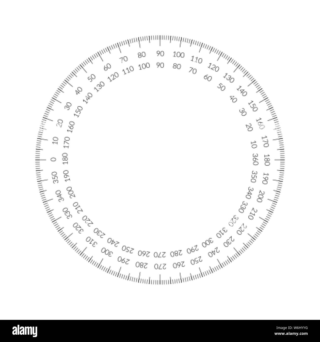 Protractor circular scale bar overlay for measuring tools Stock Vector