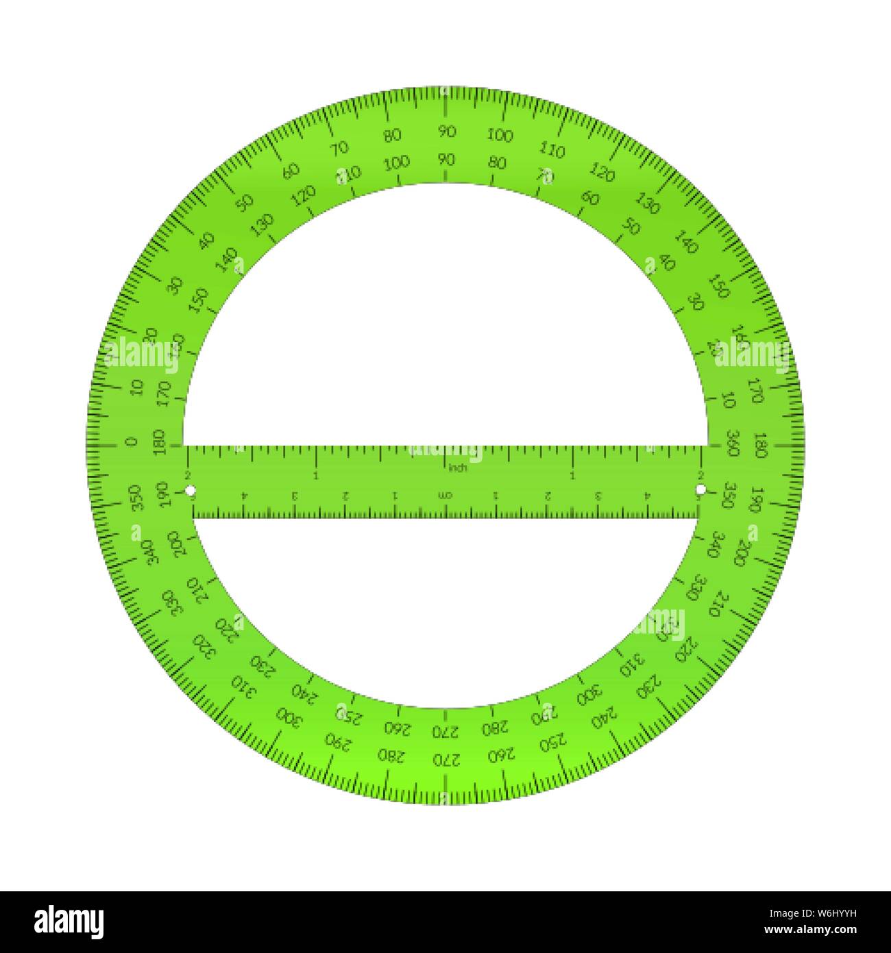 Plastic circular protractor with a ruler in metric and imperial units