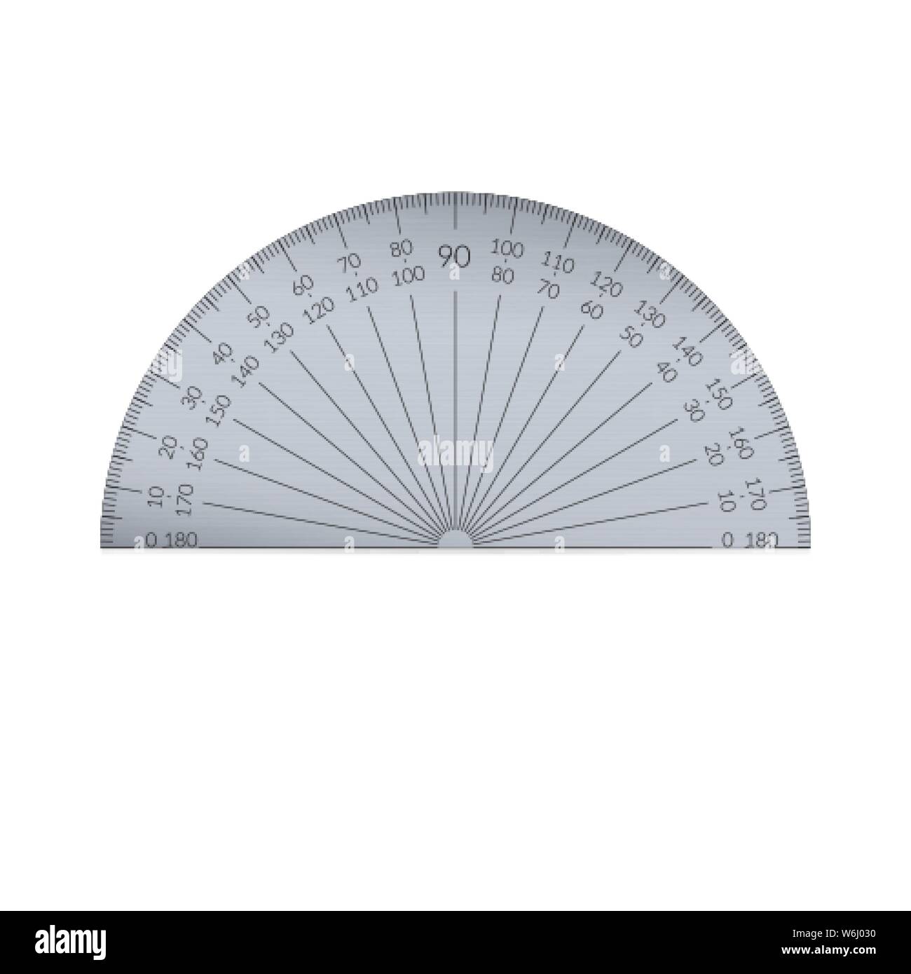 Steel circular protractor with a 180 degree scale Stock Vector