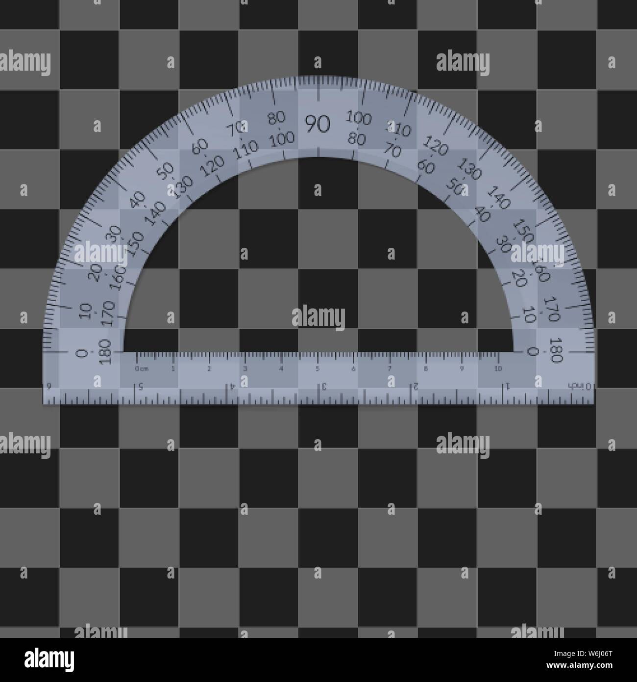 Plastic circular protractor with a ruler in metric units Stock Vector