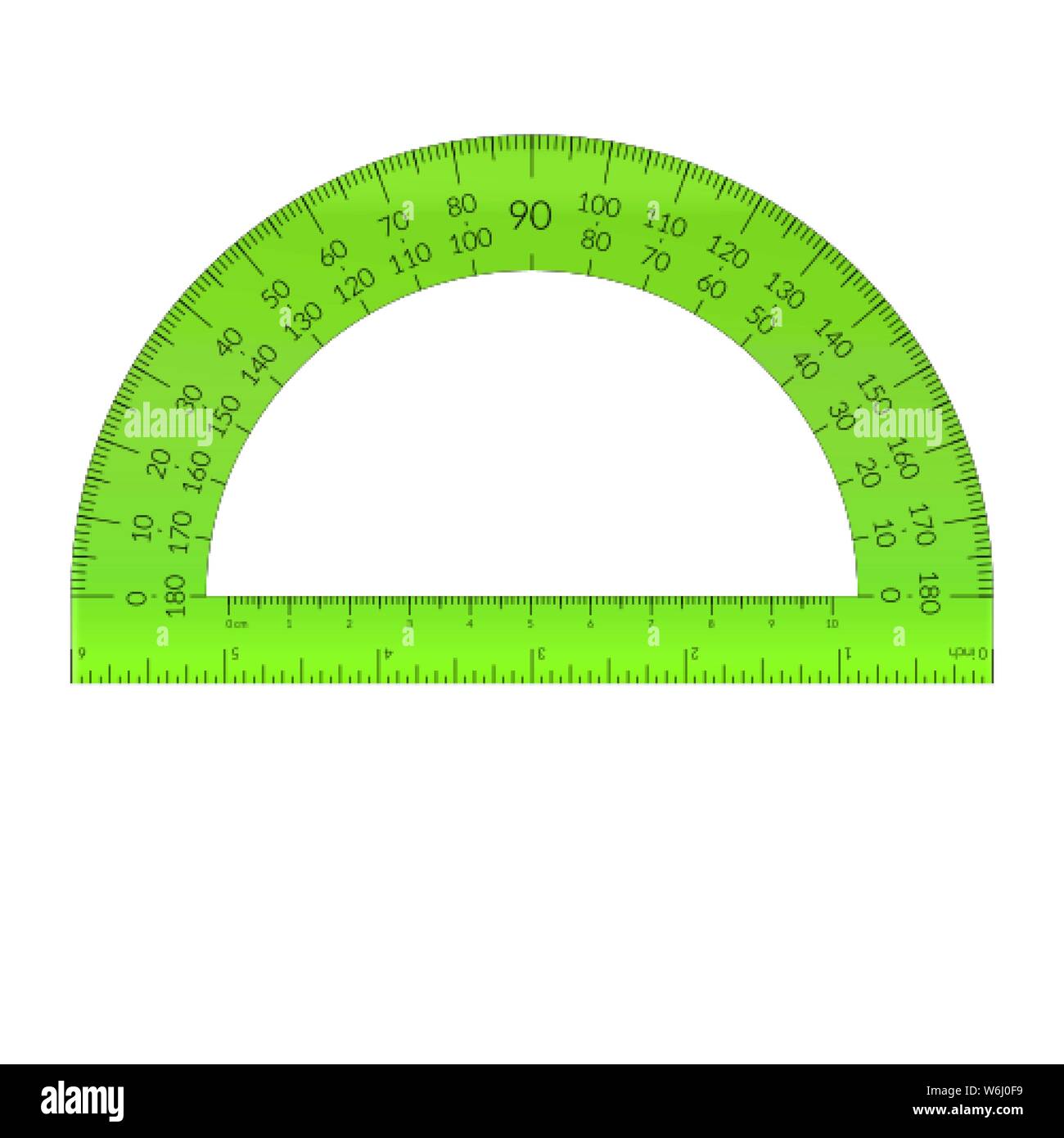 Plastic circular protractor with a ruler in metric and imperial units