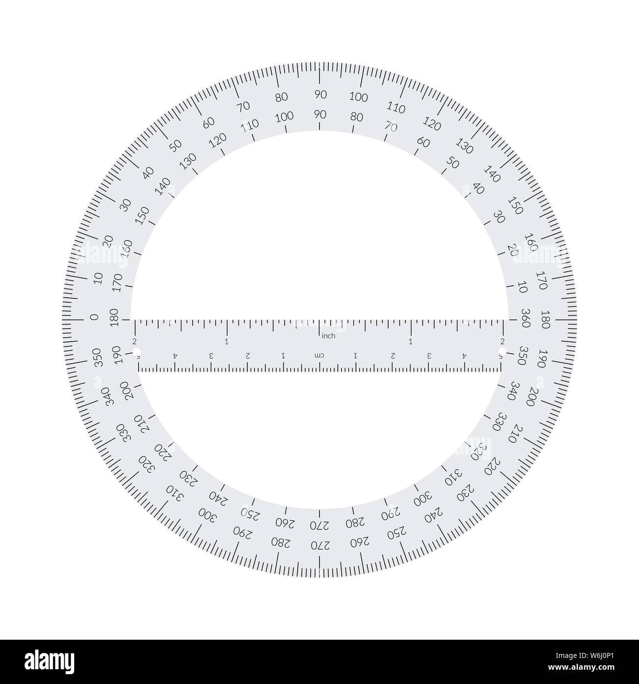 paper circular protractor with a ruler in metric and imperial units stock vector image art alamy