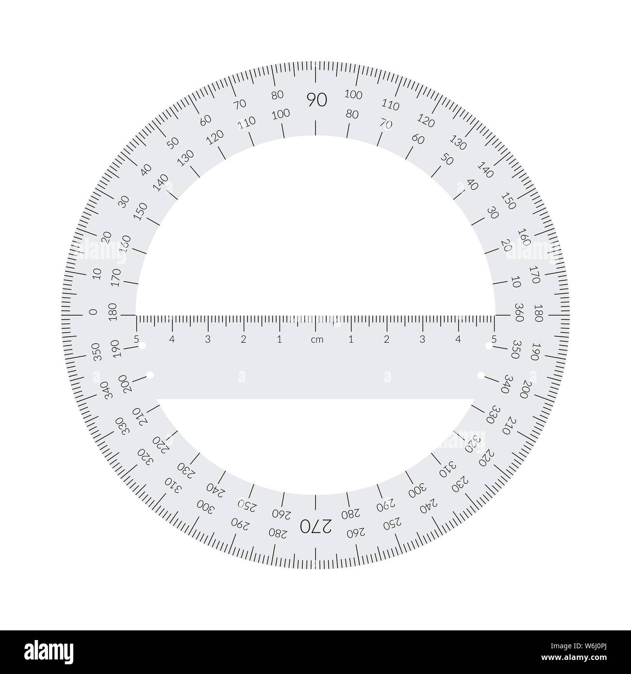 Paper circular protractor with a ruler in metric units Stock Vector