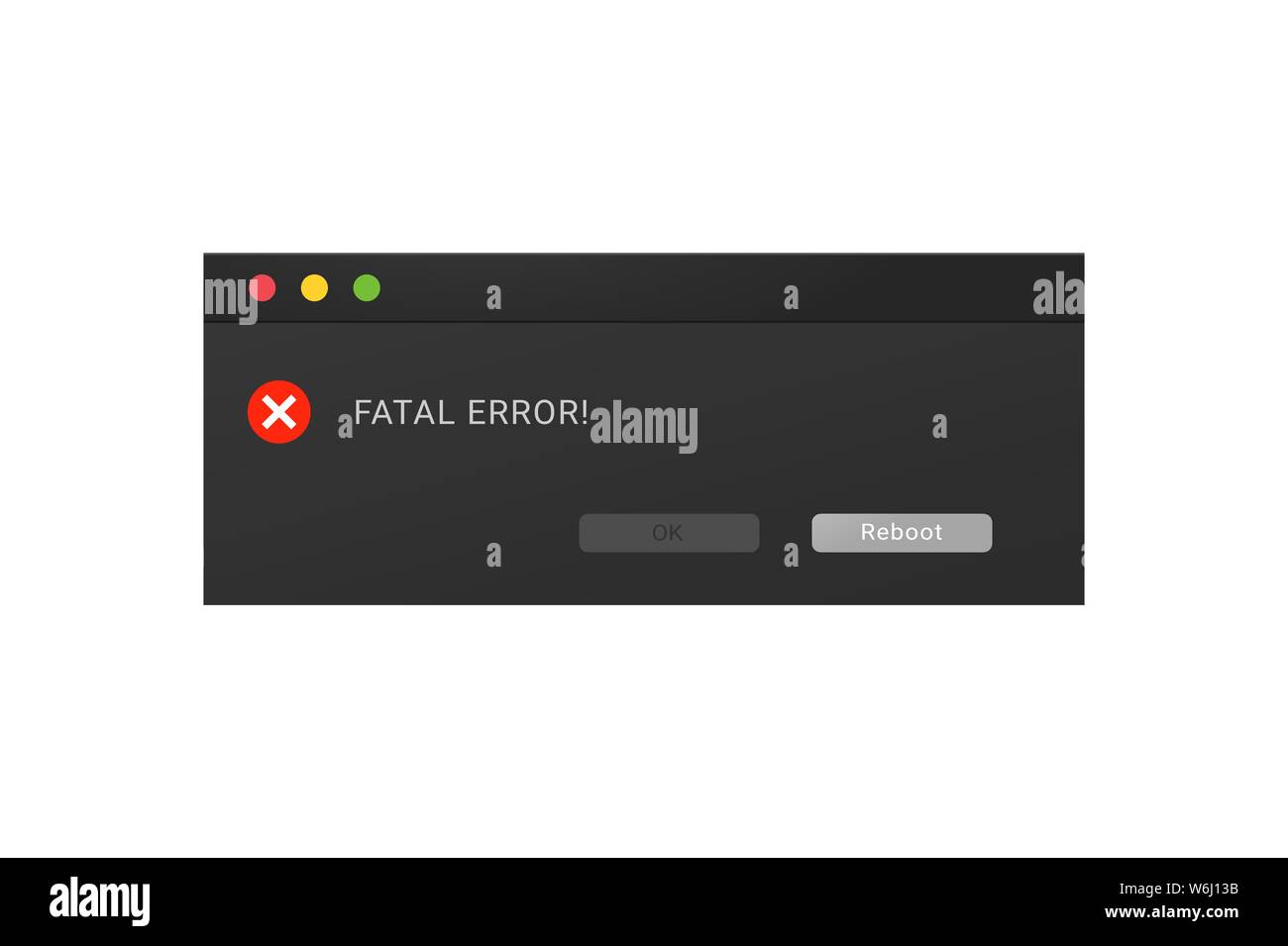 Dark theme of an error message popup in a night mode Stock Vector