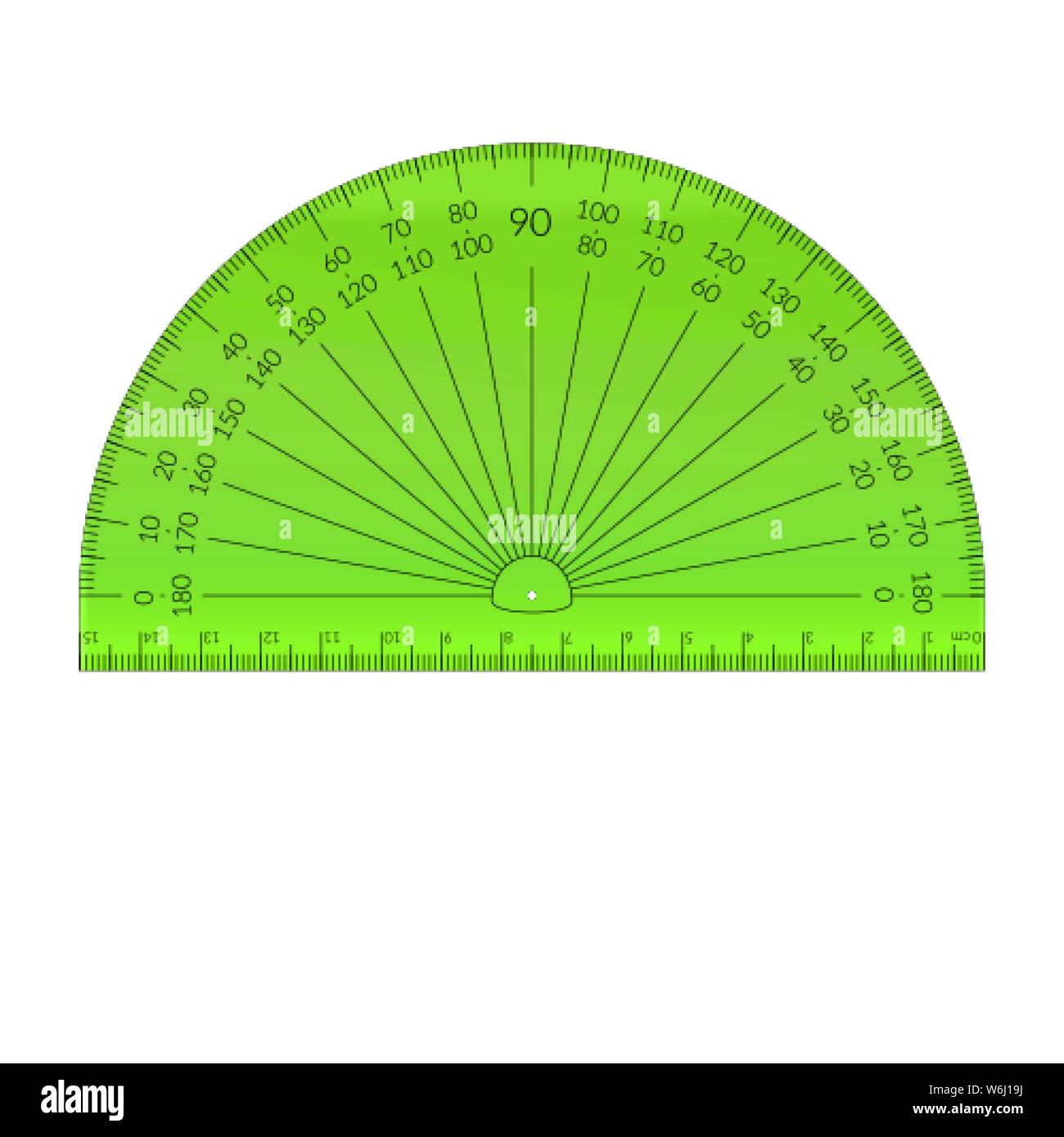 Plastic circular protractor with a ruler in metric units Stock Vector