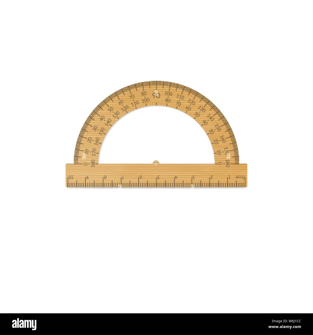 Wooden circular protractor with a ruler in metric units Stock Vector