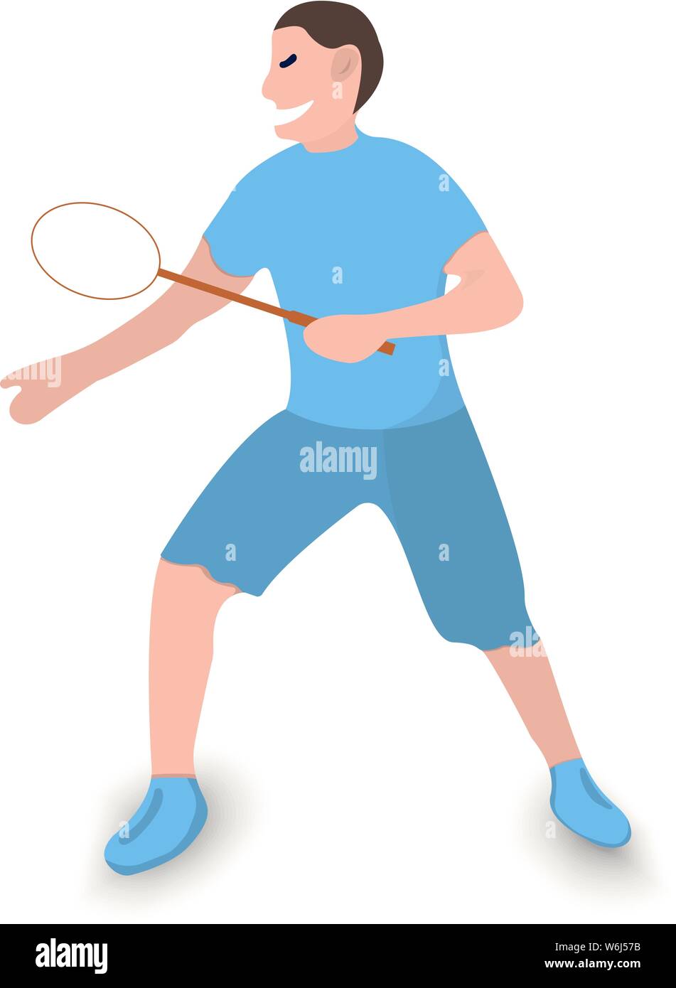 Tennis player icon. Sport label on white Background. Character Cartoon style. Vector Illustration. Stock Vector