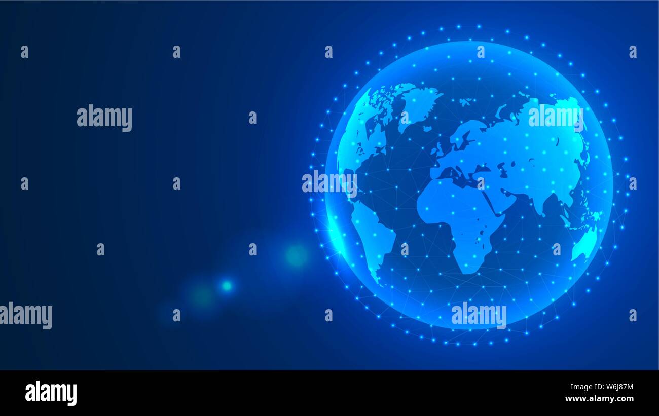 Global network connection background, blue world map, vector ...